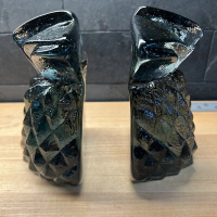 Vintage Pair Blenko Glass Charcoal Pineapple #781 Bookends