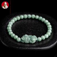 Alami Sebuah jadeite kacang gelap hijau kecil Pixiu gelang es giok manik-manik gelang perhiasan wani
