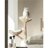Modern Cats Tree Tower,Wooden Cat Tower,Heavy Duty Cat Trees for Large Cats, Handmade Aesthetic Cat Tree with Real Wood Branches