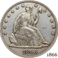 United States America USA 1866 ½ Dollar Seated Liberty Half Dollar Cupronickel Silver Plated Below Eagle Copy Coin With Motto