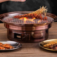 Stainless steel charcoal barbecue grill bronze table BBQ embedded oven household commercial round outdoor camping portable stove