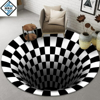 圓形地毯 跨境黑白立體視覺圓形地毯客廳臥室茶几地墊3D錯覺陷阱【HZ61352】