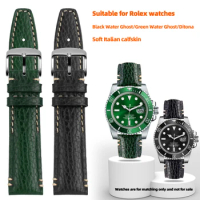 Italian cowhide men's watch strap for Rolex Black Green Water Ghost/Omega SEAMASTER 300 Citizen cowhide wristband watch band 20