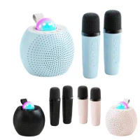 Mini Karaoke Machine Speaker With 2 Cordless Microphones Multi-function Microphone Music Player Speaker Karaoke Gifts For party
