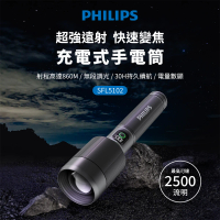 【Philips 飛利浦】SFL5102 長距離2500流明 IP55防水變焦鋁合金手電筒(登山/露營/居家/地震/Type C充電)
