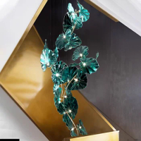 Chandelier Designed With Green Glass Leaves Art Pendant Lights For Island Hotel Restaurant Chandeliers Led Hanging Ceiling Lamp
