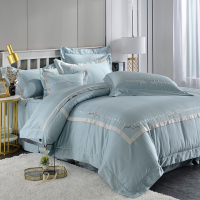 織眠家族 60支刺繡精梳棉兩用被床包組-花語小品.藍(加大)