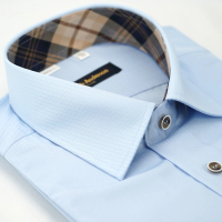【金安德森】經典格紋繞領藍色吸排窄版短袖襯衫