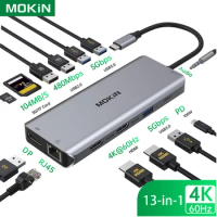 MOKiN USB C HUB 4K 60Hz Type C to HDMI 2.0 RJ45 PD 100W Adapter For Macbook Air Pro iPad Pro M2 M1 PC Accessories USB 3.0 HUB