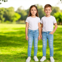 New Style Kid's Ripped Jeans Denim Stretchable Jeans Pants Unisex Lelaki Den Prempuan Denim Jeans Si