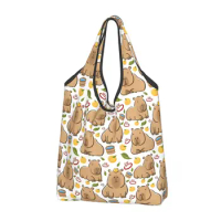 Reusable Capybara Yuzu Onzen Bath Grocery Bags Foldable Machine Washable Shopping Bag Extra Large Folding Totes Storage Bag