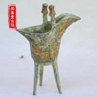 古玩雜項收藏 仿古青銅器古玩青銅器酒樽鳳紋爵杯青銅擺件