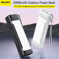 Awei P175K Portable Outdoor Power Bank 20000mAh With 25 lighting Lamps PD 22.5W Powerbank External Spare Battery Fast Charge