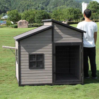 Double-top Room Dog Kennels Outdoor Anti-corrosion Solid Wood Dog House Kennel Rain-proof Dog Cage Villa Oversized Dog House D