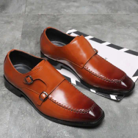 Mens Dress Shoes PU Leather Double Buckle Monk Strap Men Shoes 2021 Classic Italian Shoes Zapatos Hombre Size 48