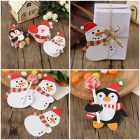 50Pcs Xmas Kids Santa Claus Penguin Lollipop Christmas Paper Decoration Cards Candy Xmas Party Gift Package Decor