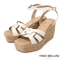 Tino Bellini 巴西進口夏氛優雅休閒繫踝草編楔型涼鞋-白