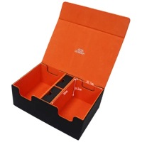 AEGIS GUARDIAN Commander Deck Box Premium Leather Card Case For 550+ MTG/PKM/YuGiOH/Lorcana TCG Cards, Black/Orange Inner