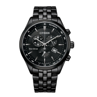 CITIZEN星辰GENTS領袖王Wilson光動能不鏽鋼帶錶款-黑色AT2145-86E