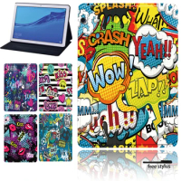 Tablet Case for Huawei MediaPad T5 10.1/T3 10 9.6/T3 8.0/M5 Lite 10.1/M5 10.8/M5 Lite 8 -Graffiti Art Series Leather Cover Case