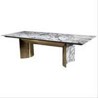 Italian light luxury table villa after the modern large family natural marble table creative metal rectangular dining table