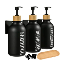 500ml bathroom dispenser, shampoo and conditioner, bath soap bottle, lotion, bamboo pump, soap dispenser, label sticker