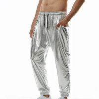 Men s Metallic Disco Shiny Joggers Drawstring Elastic Waist Sequin Pants Hip Hop Dance Fluorescent Harajuku Night Trousers