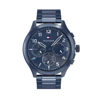 【Tommy Hilfiger】藍色系 三眼日期顯示 藍色不鏽鋼錶帶 45mm 男錶 手錶 情人節(1791853)