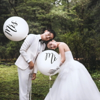 影樓森系攝影道具創意旅拍婚紗照外景36寸MrM氣球ins婚禮拍照紙袋