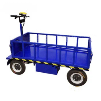 Warehouse handling tools 4 wheels flat cart heavy duty cargo platform trolley battery operated electric transport cart