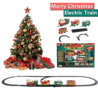 Electric Christmas Train Toy Set with Light Sound Train Track Set Railway Tracks Train Educational Toys for Kids Party Xmas Gift