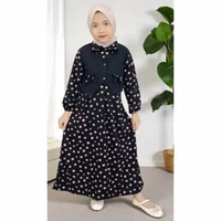 Gamis Anak Adeline Bahan Knit Bunga Rompi Resleting XL Hitam