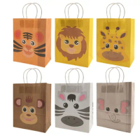 5Pcs Tiger Lion Elephant Animal Paper Gift Candy Bag Kids Happy Birthday Party Baby Shower Jungle Hunting Party Decor Supplies