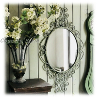 法式鐵質復古做舊浴室鏡 裝飾鏡 經典墻飾 懷舊風格1入