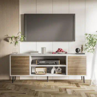 TV Stand for 65 In TV, Modern Entertainment Center w/ Storage Cabinet and Open Shelves,Console Table Media Cabinet,White &amp; Oak