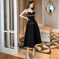 Harajpoo 2024 Summer New Vietnam Design Diamond Wrapped Chest Wrapped Waist Large Swing Long Dress French Sling Vestidos