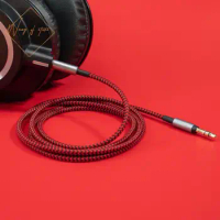 Red Black Nylon Audio Cable For Audio Technica ATH M50x, ATH M40x , ATH M70x , ATH M60X Headphones 3.5mm Plugs