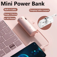 5000mAh Mini Power Bank Built in Type C Cable for iPhone 14 Huawei Samsung Xiaomi Mi Portable External Battery Charger Powerbank
