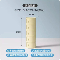 奶油風塑膠床頭櫃（黃色-五層）