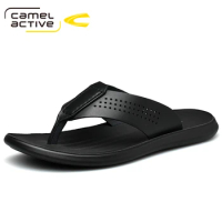 Camel Active 2021 New Fashion Summer Men Shoes Vintage Casual Non-slip Beach Sandals Genuine Leather Flip Flop Home Slippers