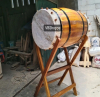 PREMIUM BEDUK KAYU WOODEN DRUM BEDUG JUMBO LENGKAP STICK KAKI KULIT SAPI DEKORASI PERNAK PERNIK MEWA