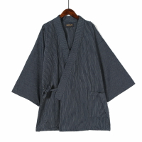 日式和服（男）汗蒸服 日式無印風睡衣男士款春秋季寬鬆汗蒸和服透氣家居服常規縐布上衣『xy3753』