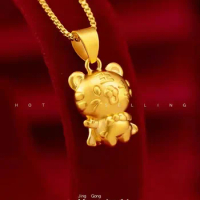 Real 14K Gold Cute Tiger Pendant for Women Fine Jewelry Pure 999 Chain Genuine Solid Gold for Women Wedding Luxury Jewelry
