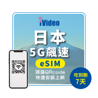 【iVideo】日本上網 eSIM 5G飆速7天上網 吃到飽(日本上網 日本網路 日本網卡 日本eSIM吃到飽)