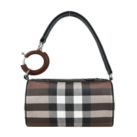【BURBERRY 巴寶莉】Rhombi 格紋帆布鎖扣迷你手提包(暗樺木棕色)