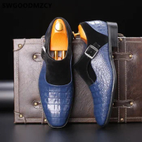 Size 37-48 Monk Strap Shoes Crocodile Shoes Oxford Shoes for Men Italian Dress Loafers Zapatos Hombre Formal Black Brown Blue