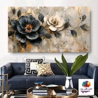 Lukisan bunga tekstur timbul modern minimalis 50x100 frame hitam