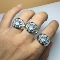 天然藍托帕石戒指女大戒托潮人輕奢寶石指環簡約百搭時尚水晶飾品