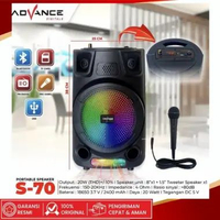 ADVANCE S70 Speaker Bluetooth Aktif Portable Karaoke Extra Bass Free 1 Mic