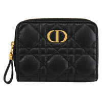 Christian Dior Caro Scarlet經典菱格紋小牛皮對開扣式短夾(黑金)